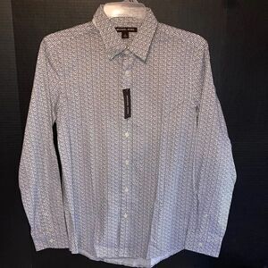 Michael Kors Graphic Logo Mens Long Sleeve Button Down Dress Shirt Size M